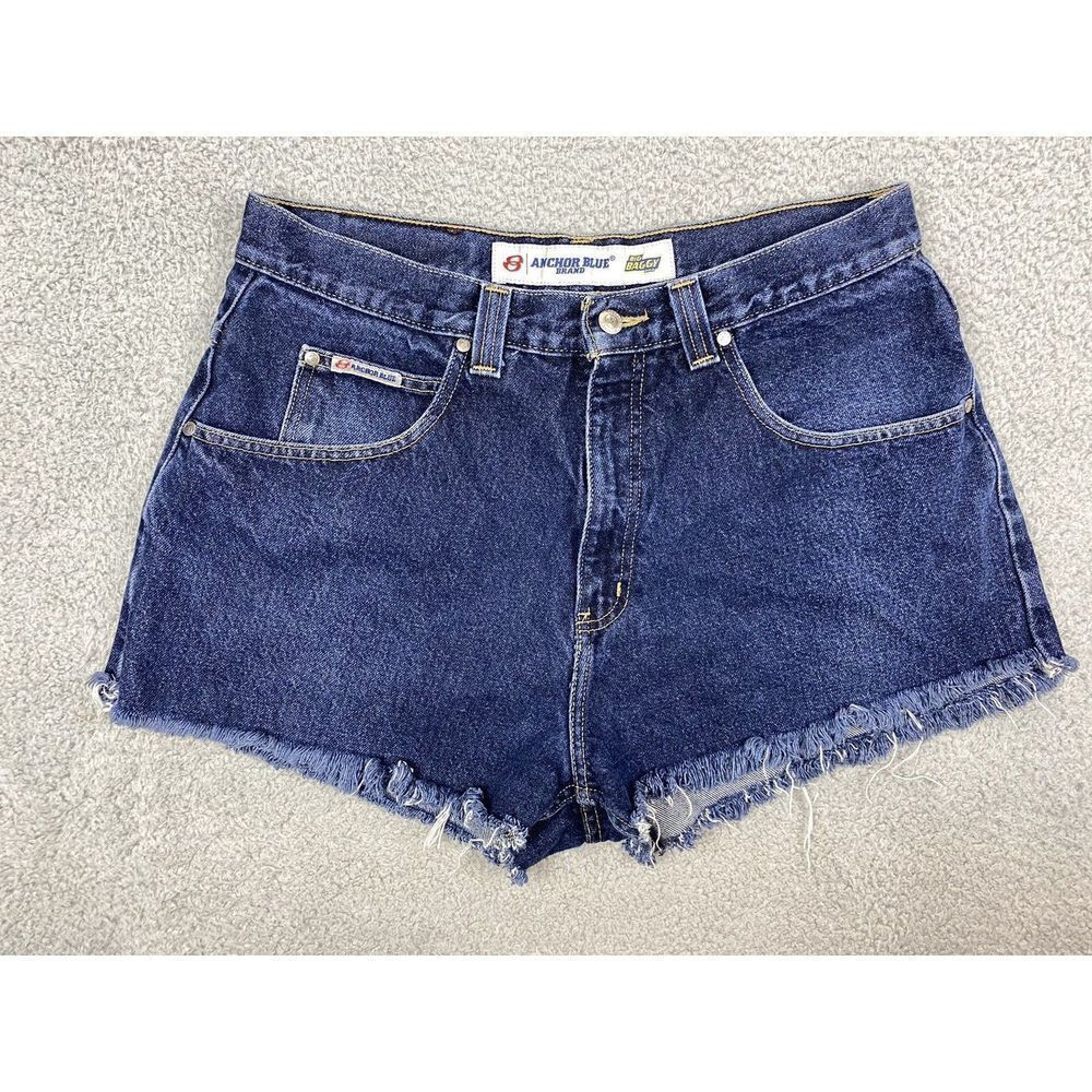 Vintage Custom Anchor Blue Big Baggy Shorts Womens 32/14 Blue Jeans‎ Y2K